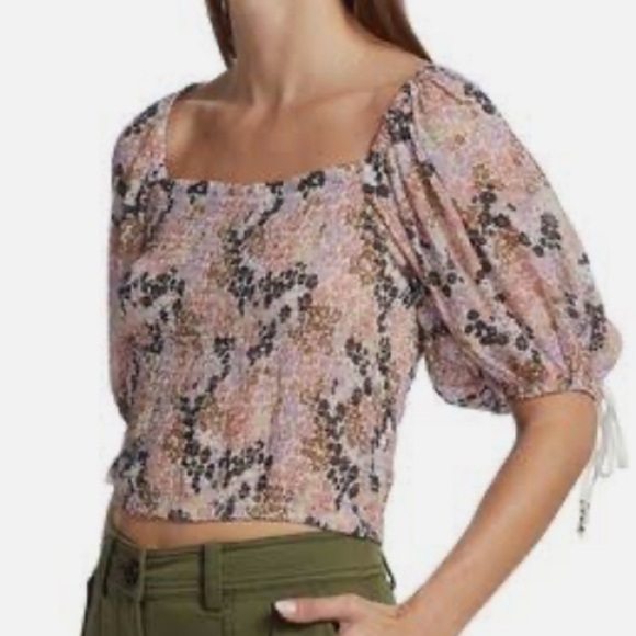 Free People‎ shirt smocked xl back on top floral peasant blouse boho - Picture 2 of 7